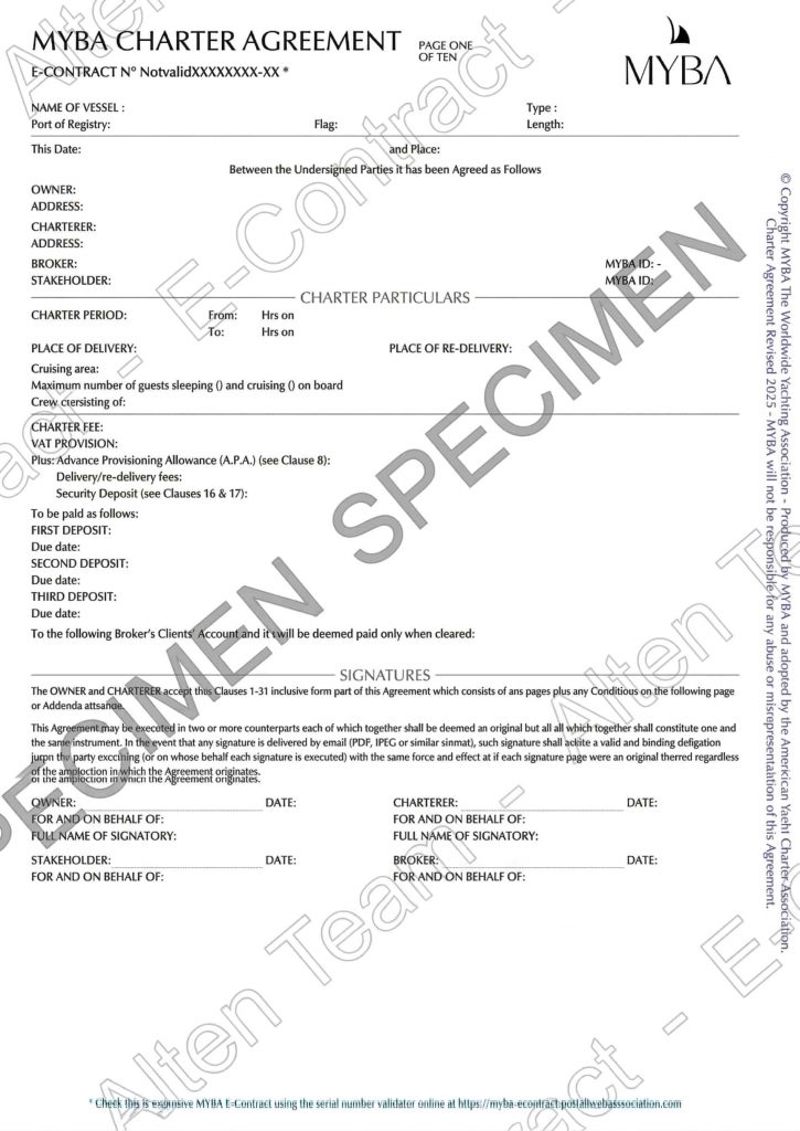 Yacht Charter Software MYBA contract