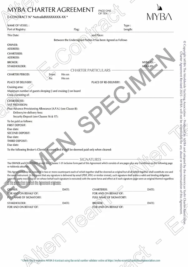 Yacht Charter Software MYBA contract
