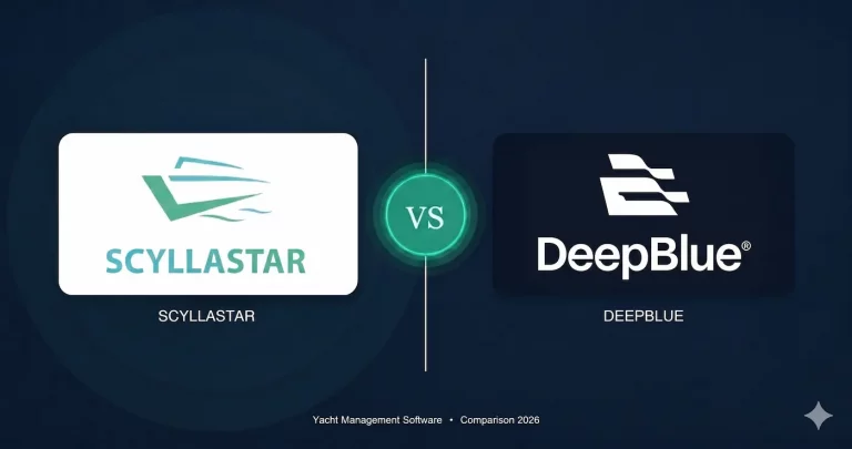 Scyllastar and DeepBlue logos side by side for a 2026 yacht management software comparison